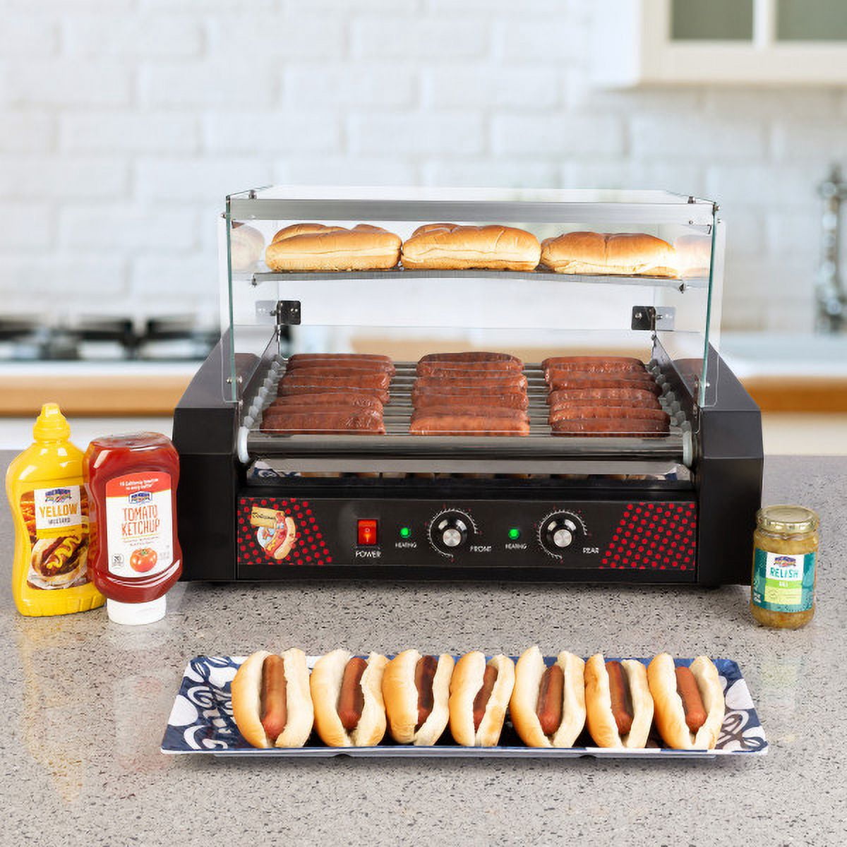 Great Northern Popcorn 9-Roller Hot Dog Grill with Bun Warmer and Cover