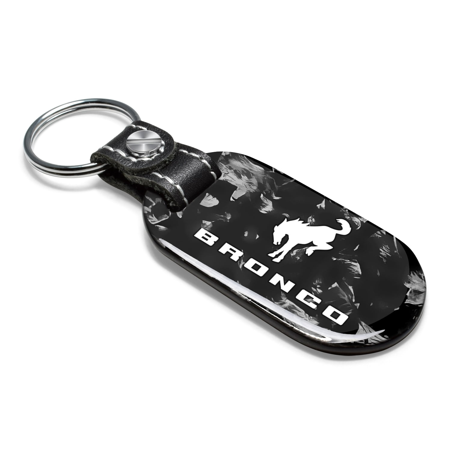 iPick Image for Ford Bronco LED Printed on Real Forged Carbon Fiber Tag Style Key Chain, Official Licensed