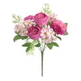thumbnail image 1 of Ramo de seda artificial con rosa y peonía - Arreglo floral sintético de 30 cm, crisantemos, vegetación, tallos de plástico flexibles, decoración de oficina para bodas en casa, 1 of 6