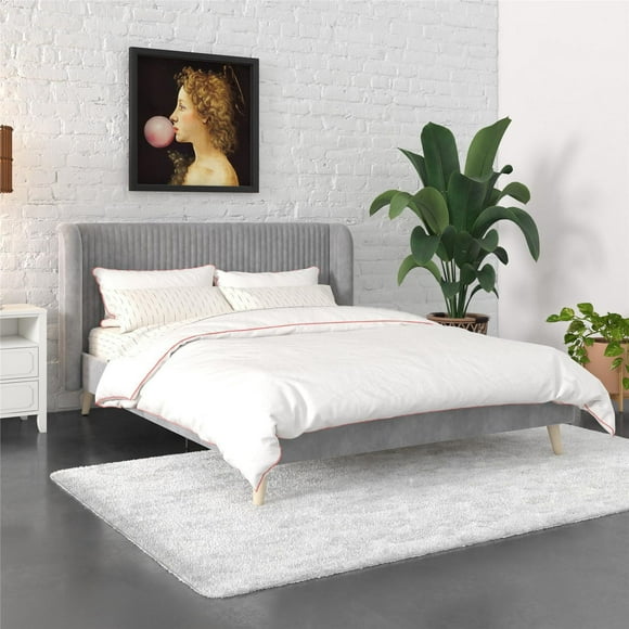 Novogratz Holly Upholstered Wingback Bed, Queen, Light Gray Velvet