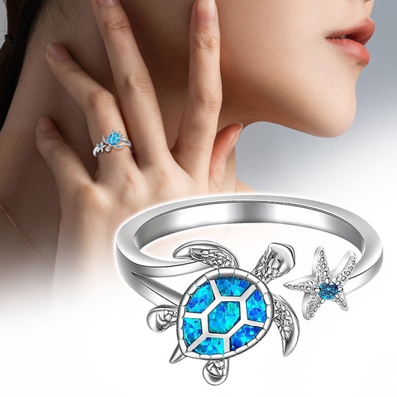 YYKihy Blue Turtle Ring Quality Opening Ring Women Ring For Personality