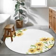 thumbnail image 4 of Area Rug 48in, Pastoral Yellow Daisy Flower on White Floor Carpet Living Room Rug, Watercolor Green Leaves Plant Non-Slip Welcome Mat Indoor Rugs for Bedroom Dining Room, 4 of 9