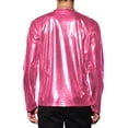 thumbnail image 3 of Camisetas de estilo CHIC para hombres, cuello redondo, de manga larga, brillante, 2XL, rosa, 3 of 7