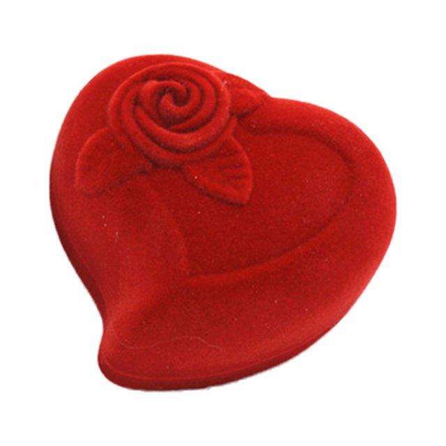 Caja de anillo de compromiso Minnieouse boda vitrina joyería terciopelo rojo forma de corazón