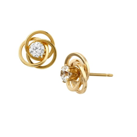 Love Knot Stud Earrings with Cubic Zirconia in 14kt Gold