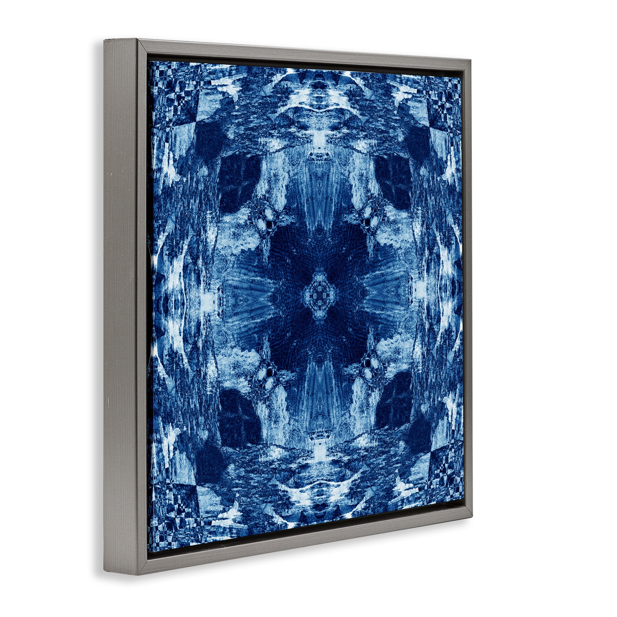 Stupell Industries Blue Mirrored Symmetry Abstract Painting Gray Floater Framed Canvas Art Print Wall Art, 25 x 25