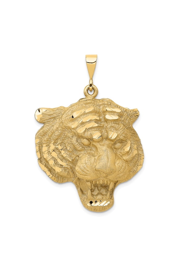 Real 14kt Yellow Gold Diamond-cut Tigers Head Pendant; for Adults and Teens; for Women and Men