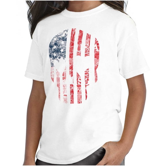 Cute Distressed American Flag Skull Girls Kids T Shirt Tees Teen Brisco Brands X