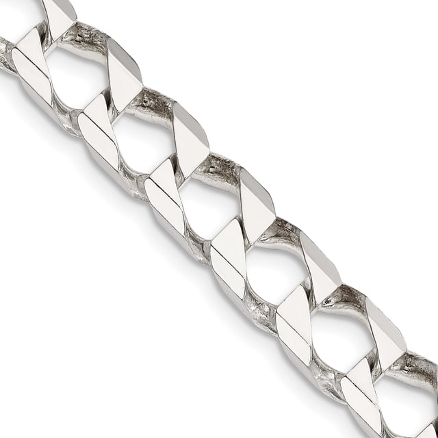 925 Sterling Silver 8.6mm Curb Chain Necklace Pendant Charm Square