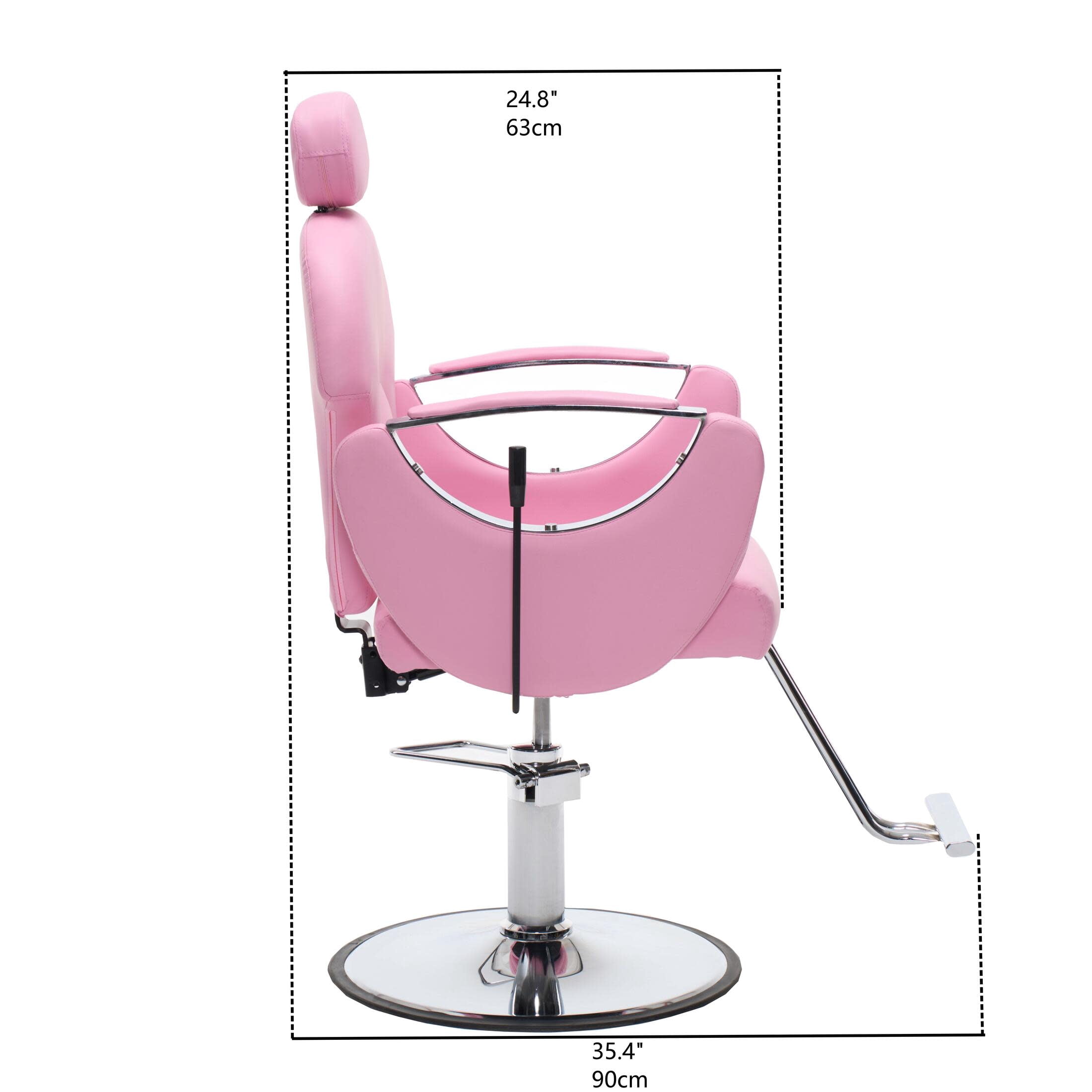 Noble House Hydraulic Barber Chair, Reclining Salon Styling Chair, PU Upholstery, Pink + Chrome