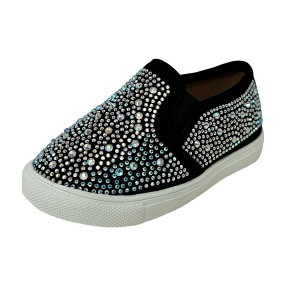 Toddler/Baby Girls Rhinestone Flat Slip On Sneakers Black, 4 Toddler
