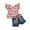 Red, variant on Toddler Kids Baby Girls Summer Outfits Cropped Ruffle T-Shirt Tops + Denim Ripped Short Pants Jeans Clothes Set