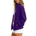 thumbnail image 4 of Velvet Jackets for Women,Long Sleeve Stand Collar Full Zipper Trendy Solid Color Jacket with Pockets for Fall Daily Casual Outdoor Wear Purple L, 4 of 6