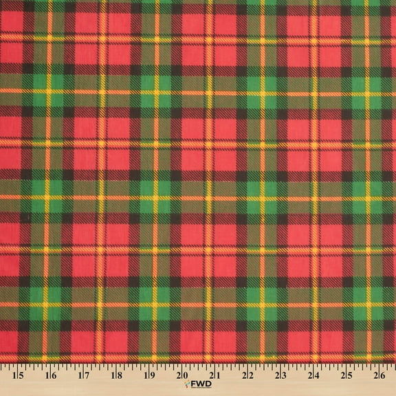 Holiday Plaid Print Broadcloth Fabric - Red Green Polyester Cotton 58/60" By The Yard