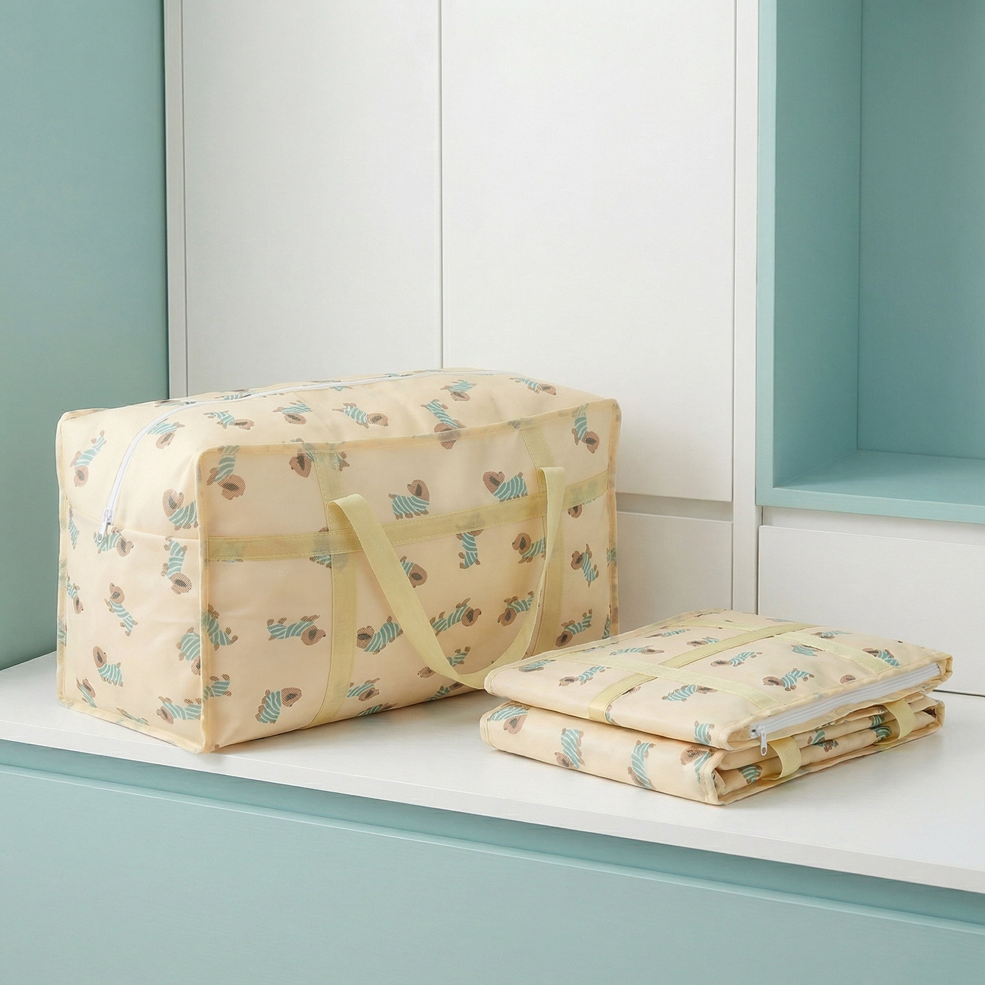Unique Bargains Floral Clothes Storage Bags for Organizing Clothing Beige 31.5"x19.7"x9.8"