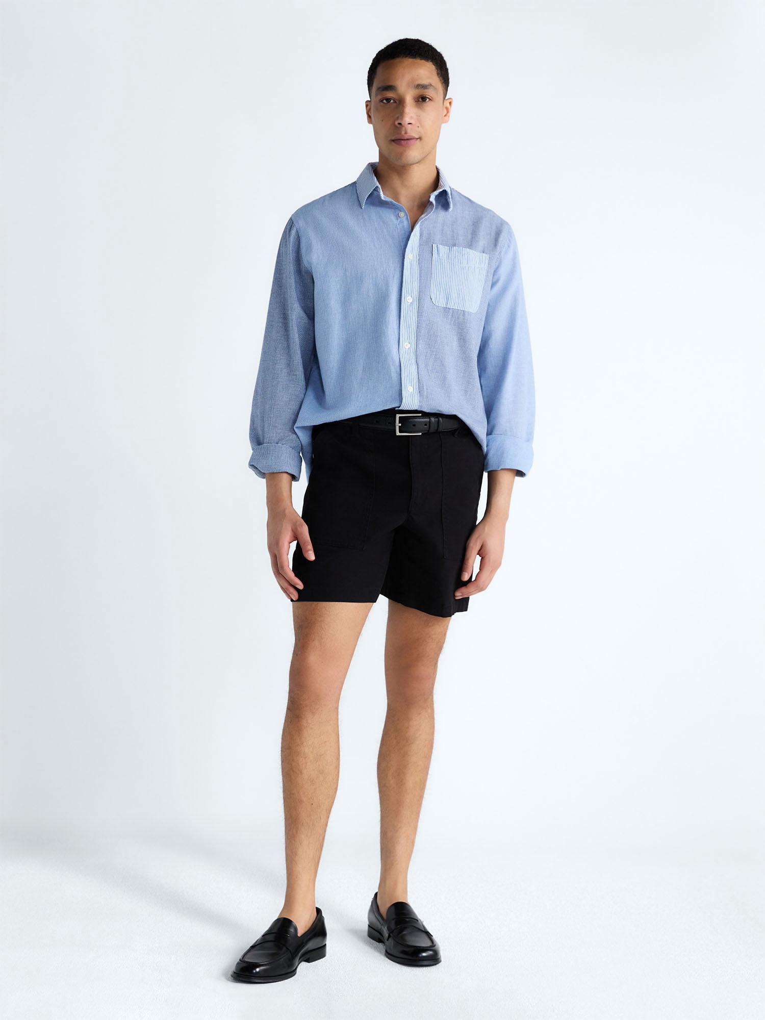 Free Assembly Men's Linen Blend Mixed Pattern Button Front Shirt, Sizes XS-3XL