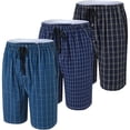 thumbnail image 3 of MoFiz Men's 3-Pack Woven Pajama Shorts 100% Cotton Plaid Sleep Lounge, 3 of 7