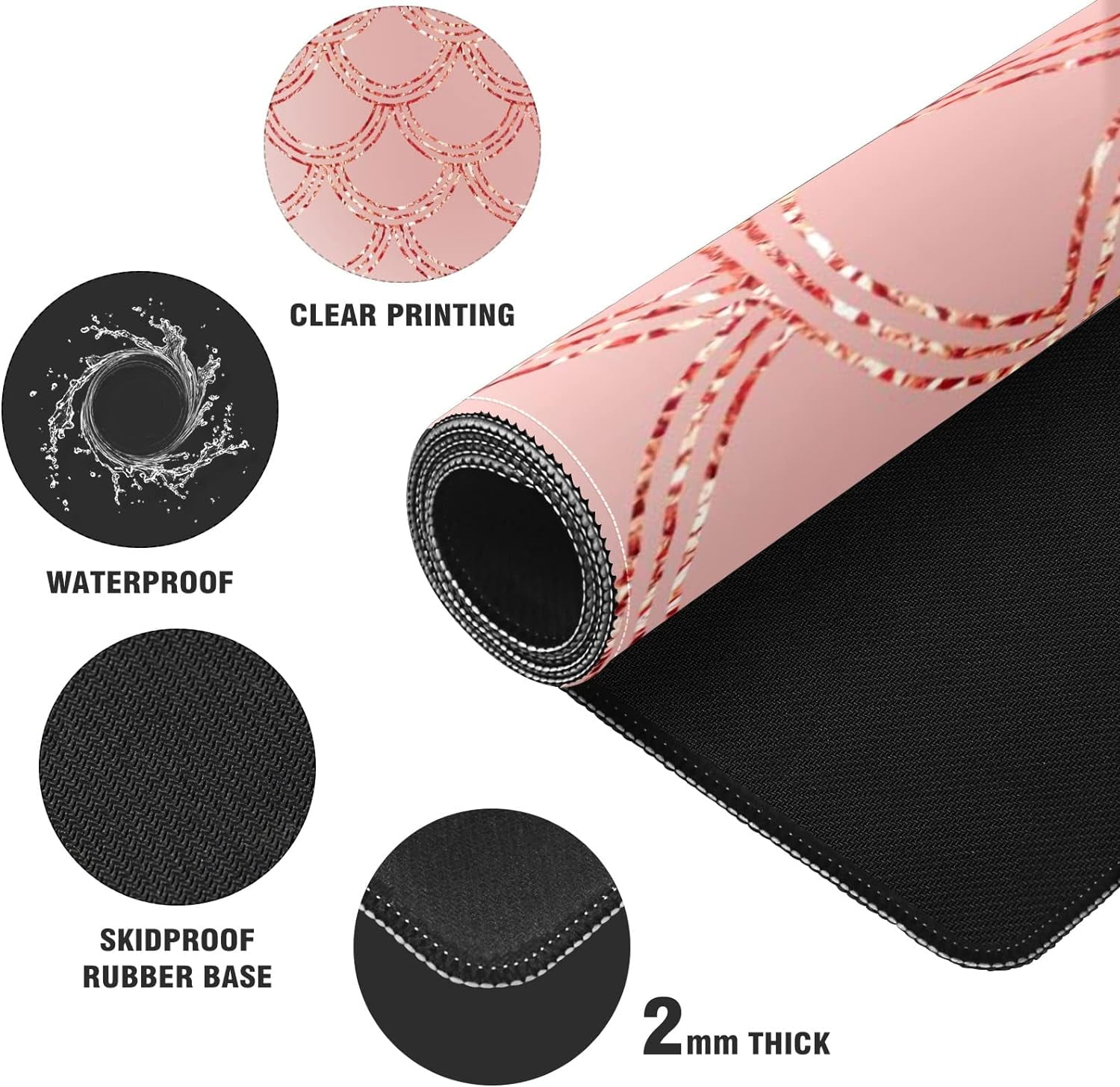 Rose Gold Glitter Desk Mat, Desk Accessory, Cute Workspace, Trendy Workspace, Trendy, 35.4x15.7in Large Gaming Mouse Pad, Cute Desk Topper, Pretty Desk Pad