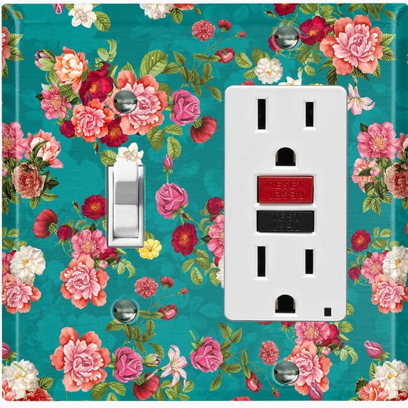 Metal Light Switch Plate Outlet Cover Pastel Rose Leaf Garden Teal ROS032