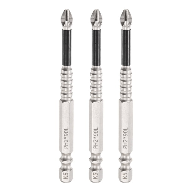 Juego de 3 puntas de destornillador Phillips PH2 (#2) antideslizantes, vástago hexagonal de 1/4" y 90mm de largo, destornillador magnético para taladros industriales.