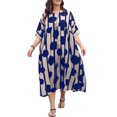 thumbnail image 1 of Vestido, Vestido de mujer O-cuello Mangas cortas Bolsillos Estampado floral Dobladillo plisado Talla Abody Azul oscuro, 1 of 7