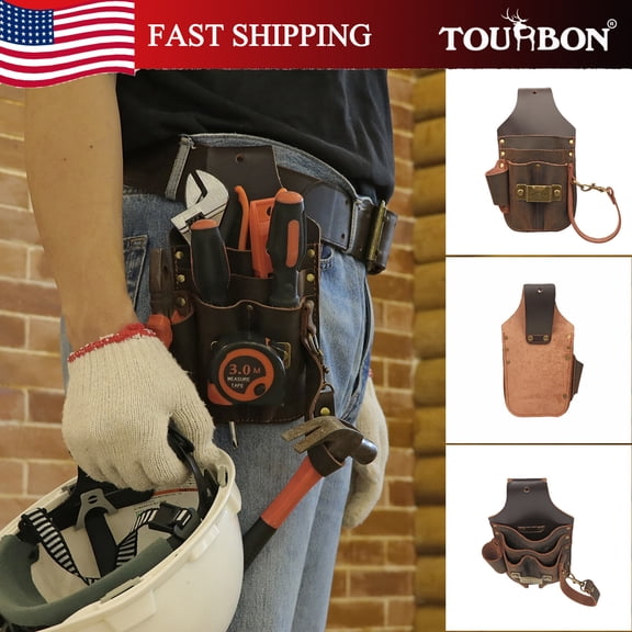 TOURBON Leather Workshop Heavy Duty Tools Belt Holster Utility Electrician Pouch