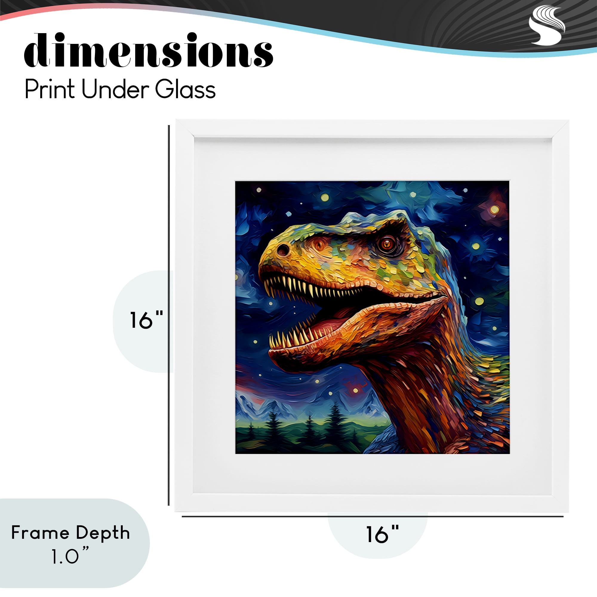 Stupell Industries Starry Sky Dinosaur White Framed Print Under Glass, design by Creative Studio