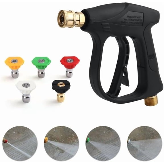 3000PSI High-Pressure Washer Gun, Equipped with 5 Quick-Connect Nozzles and M22 Brass Adapter, Featuring a Safety Lock Handle, Suitable for Car/Floor/Roof Cleaning