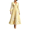 thumbnail image 3 of Women's Fall Floral Printed Maxi Dress V Neck Lantern Long Sleeve Boho Dresses for Wedding Guest Beach Vacation, 3 of 6