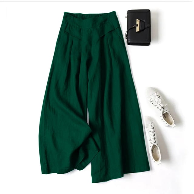 And Linen Wide Leg Pants Skirt Pants For Women With A Loose And Semi Elastic Fit High Waist Effect Cropped Pants Womens Casual Dress Pants for Summer Pants for Women Work Casual Short Womens Pants