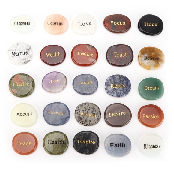 Pierres Rune Cristal Naturel Ensemble, 25pcs Pierres Rune Méditation Naturelle Pierres de Cristal Divination Fournit la Fiabilité Ultime