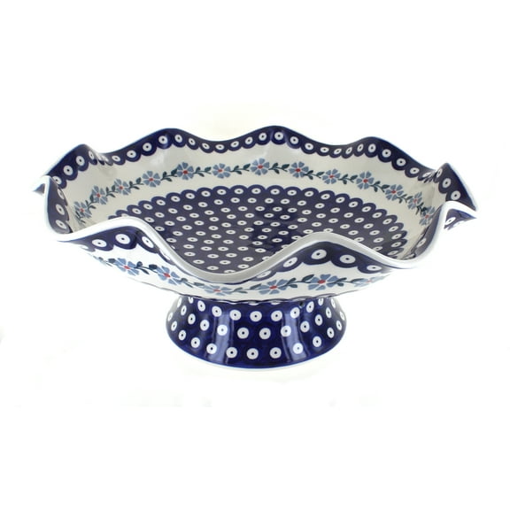 Blue Rose Polish Pottery Blue Violet Large Fluted Pedestal Bowl