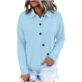 thumbnail image 4 of WIZUTIZ Women's Solid Color Button Front Lapel Collar Long Sleeve Sweatshirt Casual Sporty Pullover Top for Winter, 4 of 7