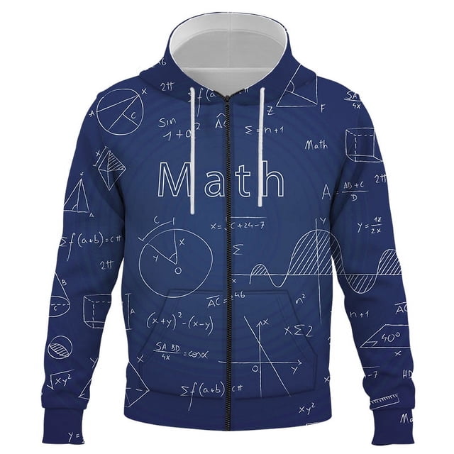 Sudadera con capucha y cremallera para niño y niña, con estampado 3D de fórmula matemática, estilo Harajuku, cuello redondo, informal, de manga larga