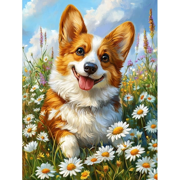 5D Cute Corgi Diamond Art 12x16 Inch Full Drill Diamond Painting Kits for Adults & Beginners - DIY Art Crafts for Relaxation and Home Wall Decor 808A
