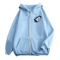 thumbnail image 3 of VBARHMQRT Cropped Sweatshirt Women's Fashionable Rugby Printed Zipper Long Sleeved Pocket Drawstring Casual Sports Hoodie (2), 3 of 6