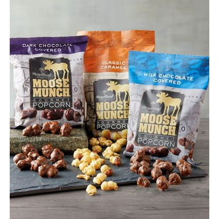 Harry London Chocolates - Moose Munch Premium Popcorn Tin Trio by Harry & David, Classic Caramel, Milk Chocolate, Dark Chocolate (3-Pack)