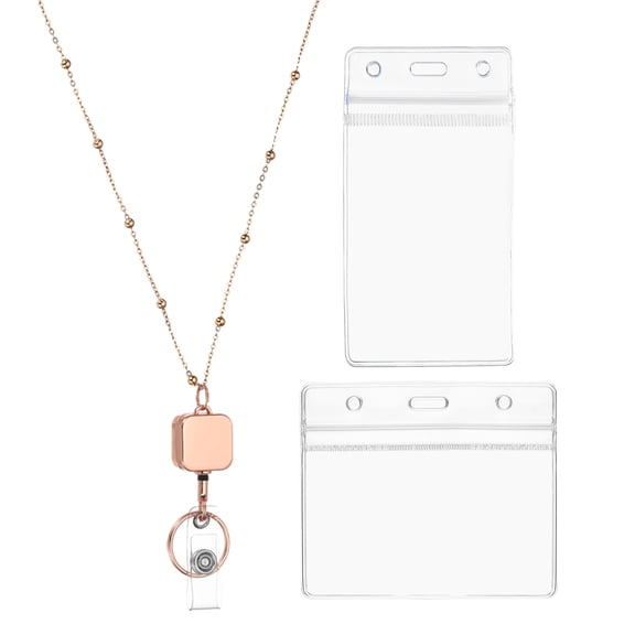 Uxcell Square Badge Necklace Lanyard with 1 Set ID Holder, Rose Gold