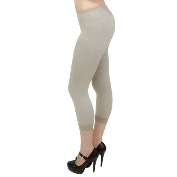 Vivian's Fashions Capri Leggings - Cotton, Lace Trim (Junior/Junior Plus Sizes)