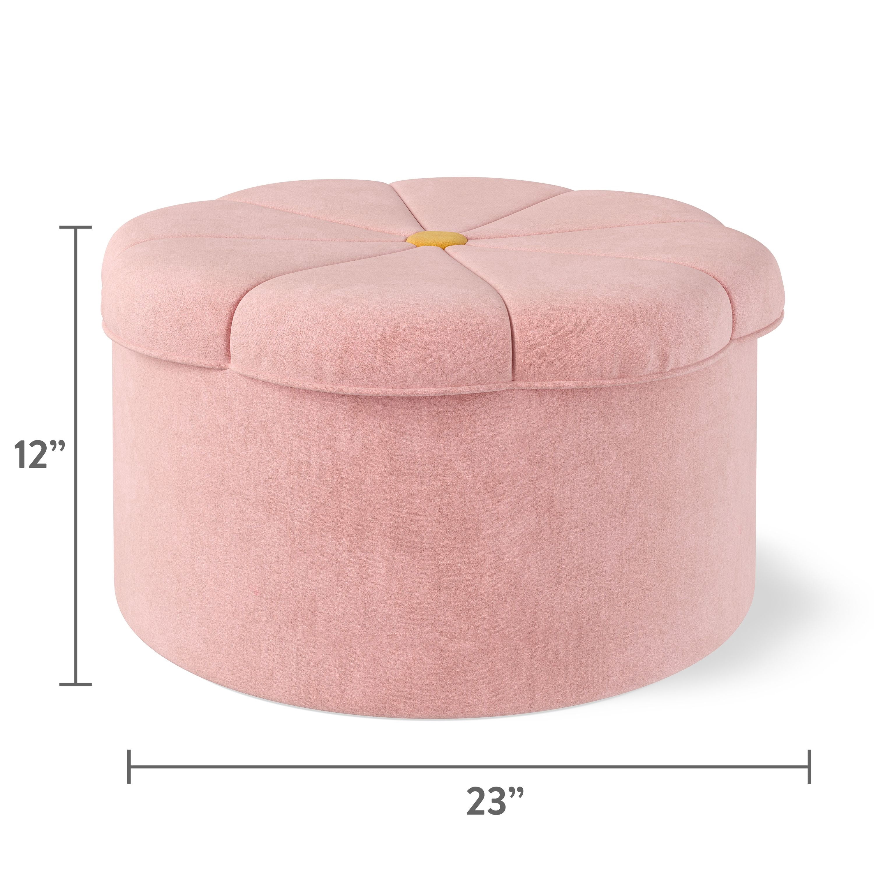 Mainstays Kids Daisy Pink Plush Fantasy Fun Ottoman with Hidden Storage