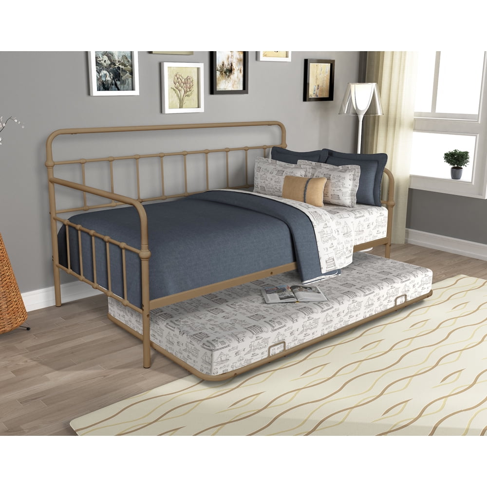 Premium Daybed Metal Bed Frame, Twin Size Bed with Trundle, Daybed and Roll Out Trundle for Kids