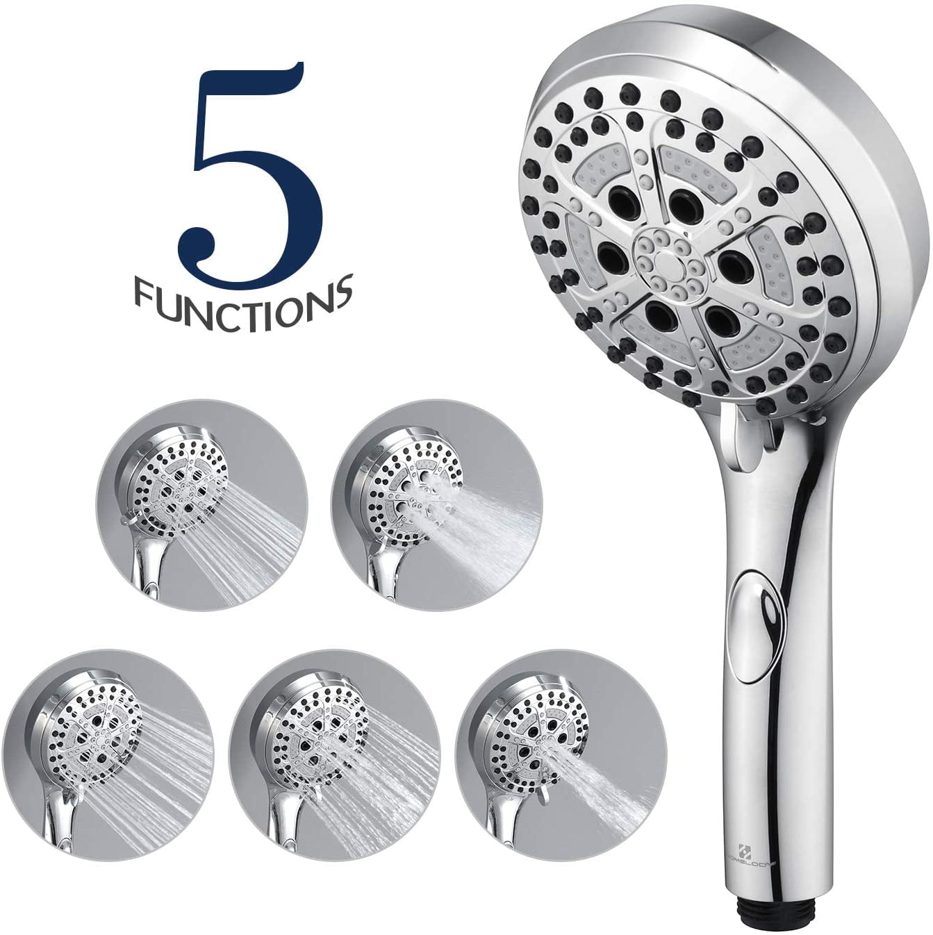 HOMELODY High Pressure Handheld Shower Head with ON/OFF Pause Switch 5-settings 