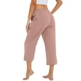 thumbnail image 5 of Capri Pants for Women Spring Summer Cotton Linen Straight Wide Leg Loose Drawstring Elastic Waist Cropped Trouser Light pink XL, 5 of 7