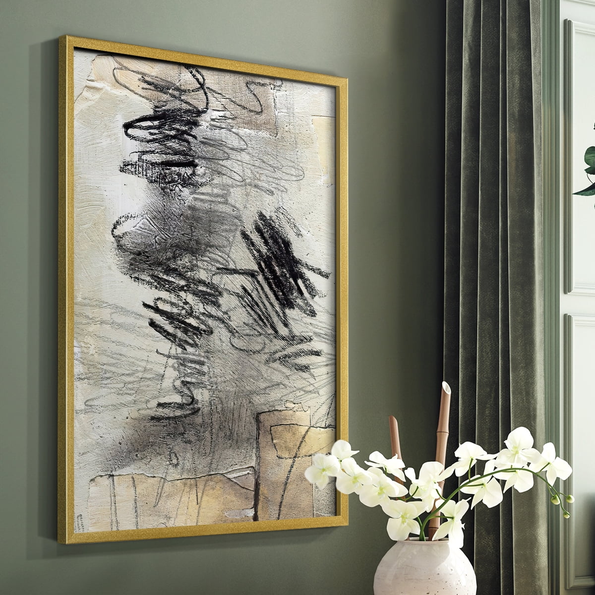 Masked Notes II Framed Print in Gold Solid Wood Framed Print No Nail Hanging