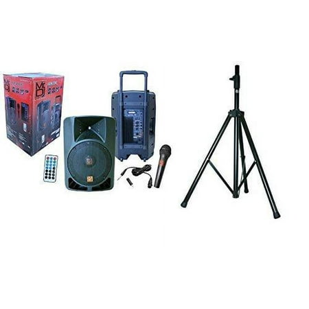 Mr. Dj PLED4000 2-Way 15-Inch Professional Dj/PA/Karaoke/Bluetooth USB MP3+Mr. Dj SS350 Folding Tripod DJ Speaker Stand