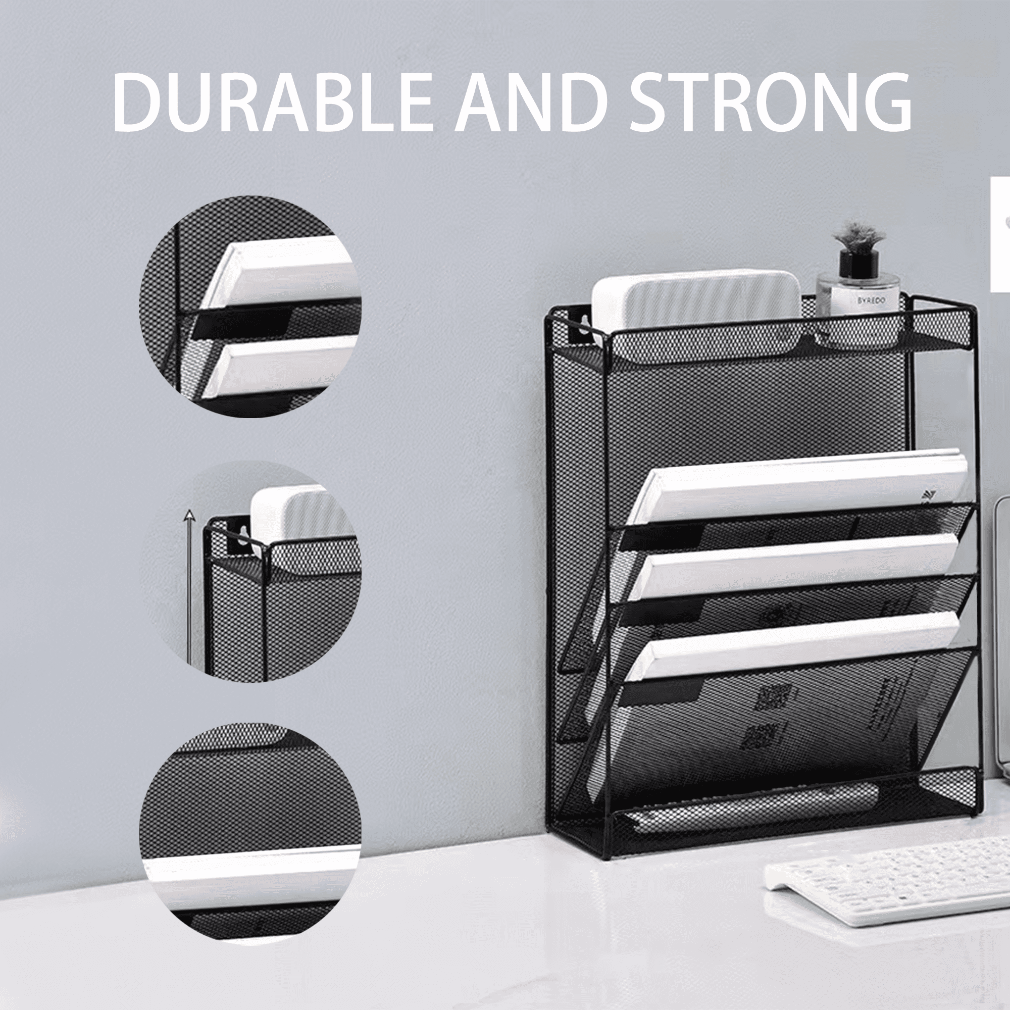 Junjian 5-Tier Black Hanging File Organizer, Wall File Organizer, Office Organizer Holder Rack, Wall Organizer for Office, Folder , Home, Class Room