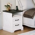 thumbnail image 2 of GarveeHome Farmhouse Rustic Nightstands with Charging Station, Modern Wood Night Stands Bedside Tables with 2 Drawers, White, 2 of 8