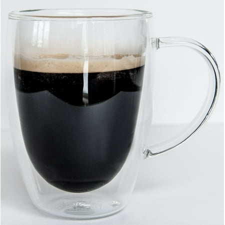 - Bistro Mug with Handle from JavaFly, Double Walled Thermo Glass Cup, Set of 2 - 12oz