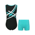 thumbnail image 2 of Yhong Kids Sleeveless Gymnastics Leotard for Girls with Shorts Ballet Dance Unitard Patchwork Blue Green 12, 2 of 5