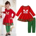 thumbnail image 1 of Conjunto de 2 piezas de camiseta y pantalones de lunares con estampado de ciervos de manga larga para niñas y bebés de Navidad, 1 of 5